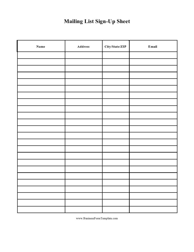 Email Sign Up Sheet Template