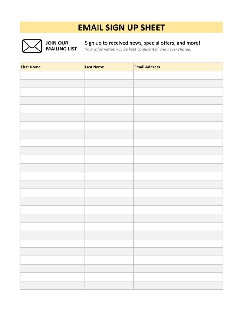 Email Sign Up Sheet Excel