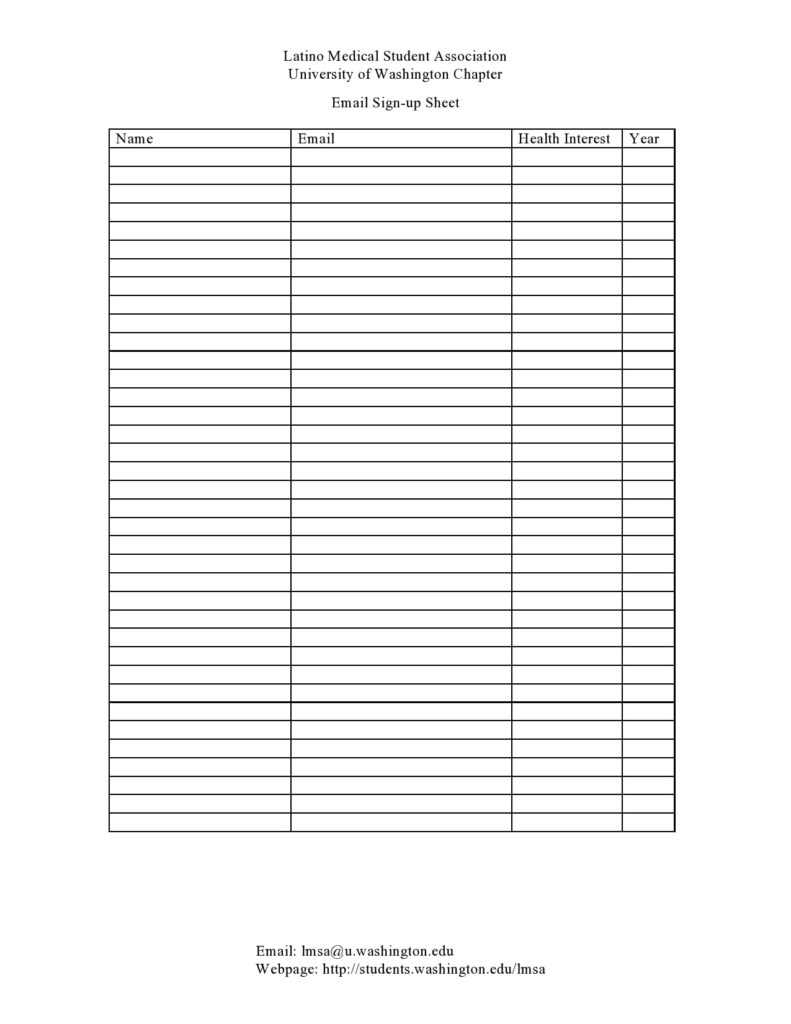 Best Email Sign Up Sheet
