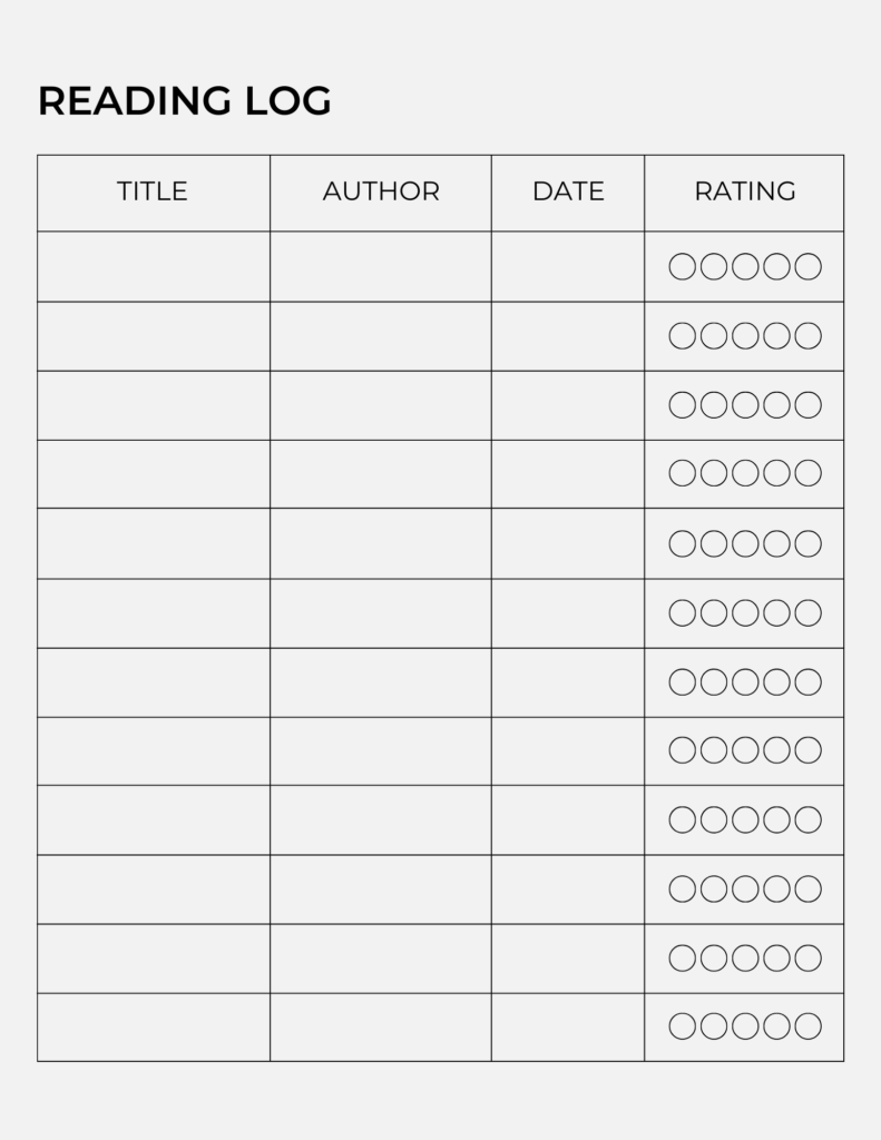 reading log template