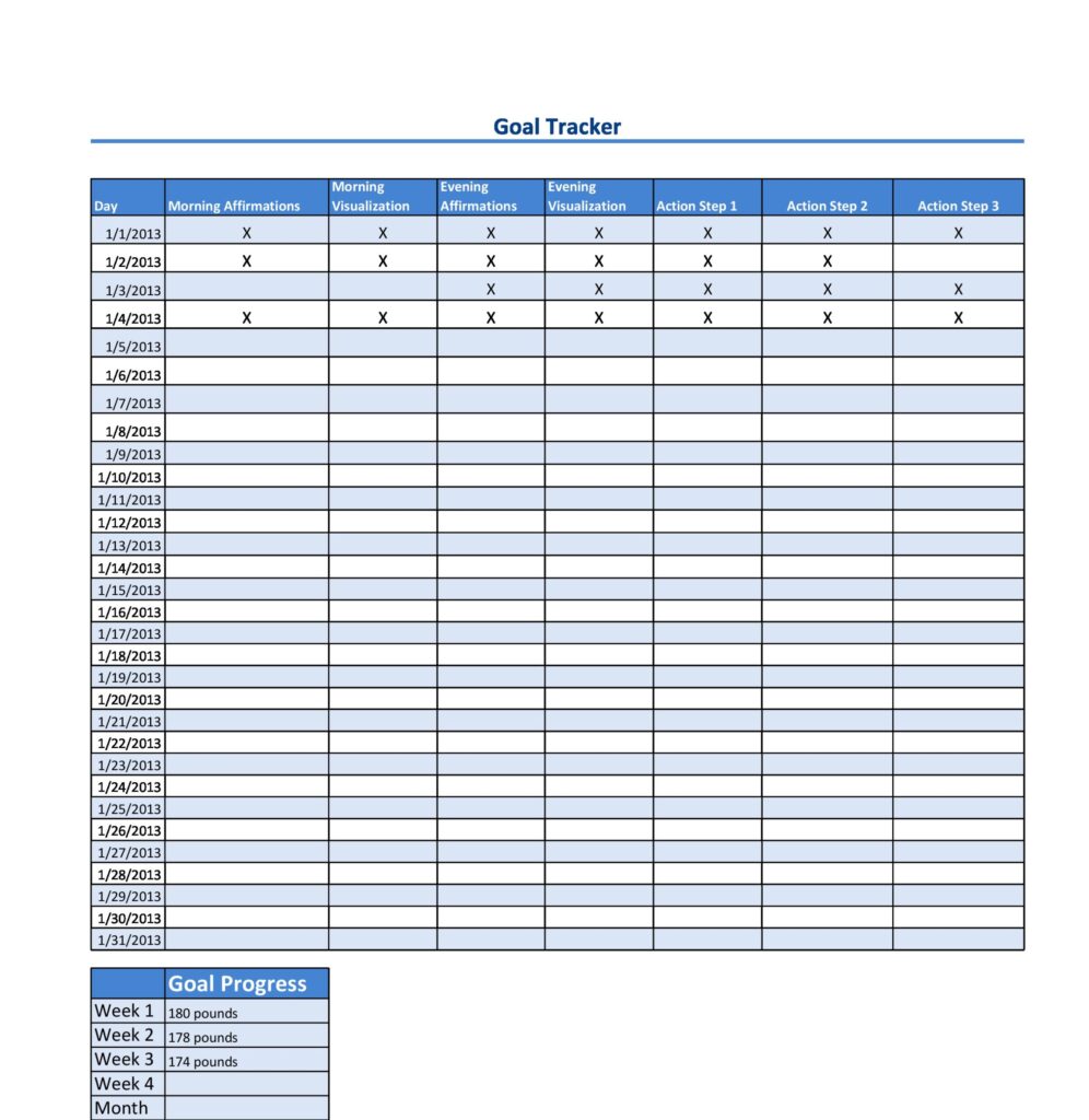 Goal Tracker Template Excel