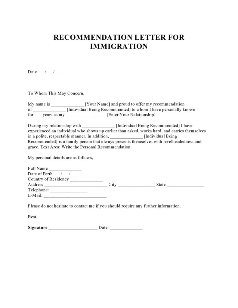Reference Letter For Immigration