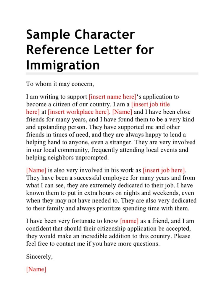 Reference Letter For Immigration
