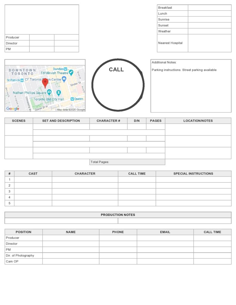 printable call sheet template