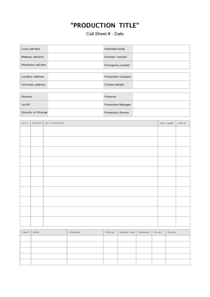 call sheet template google docs