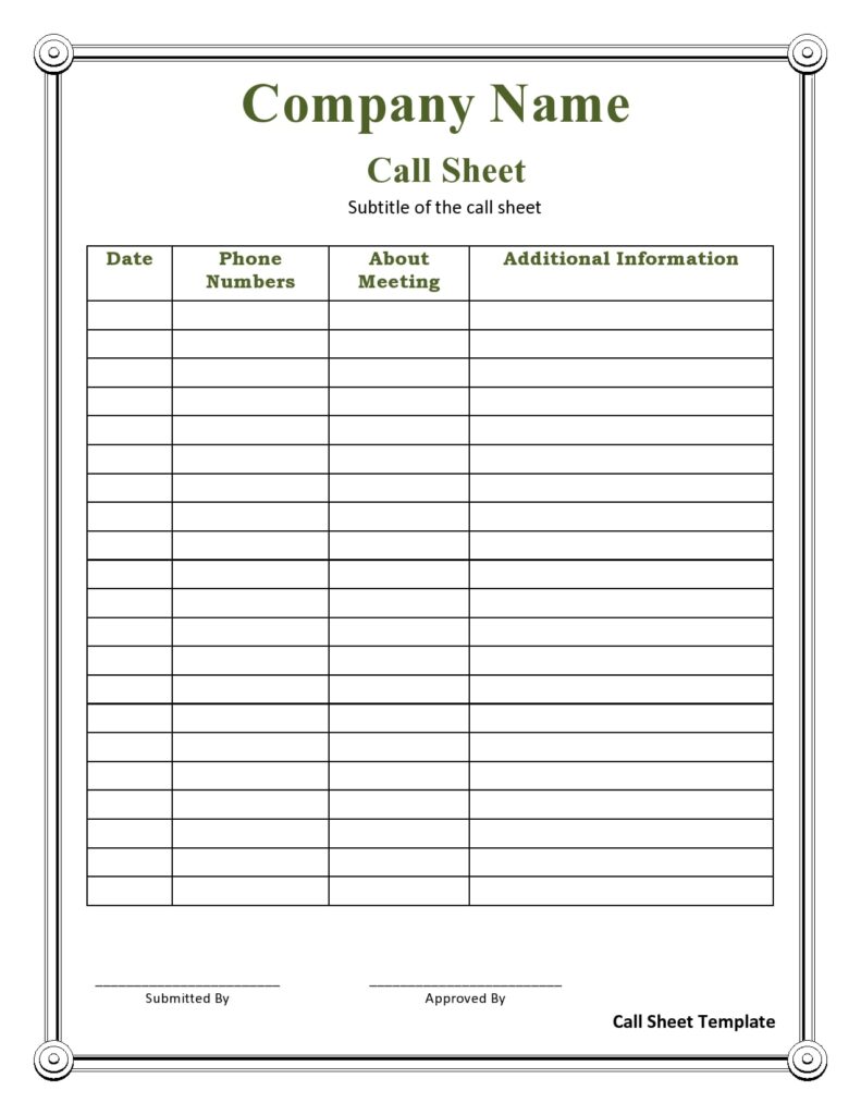 call sheet template