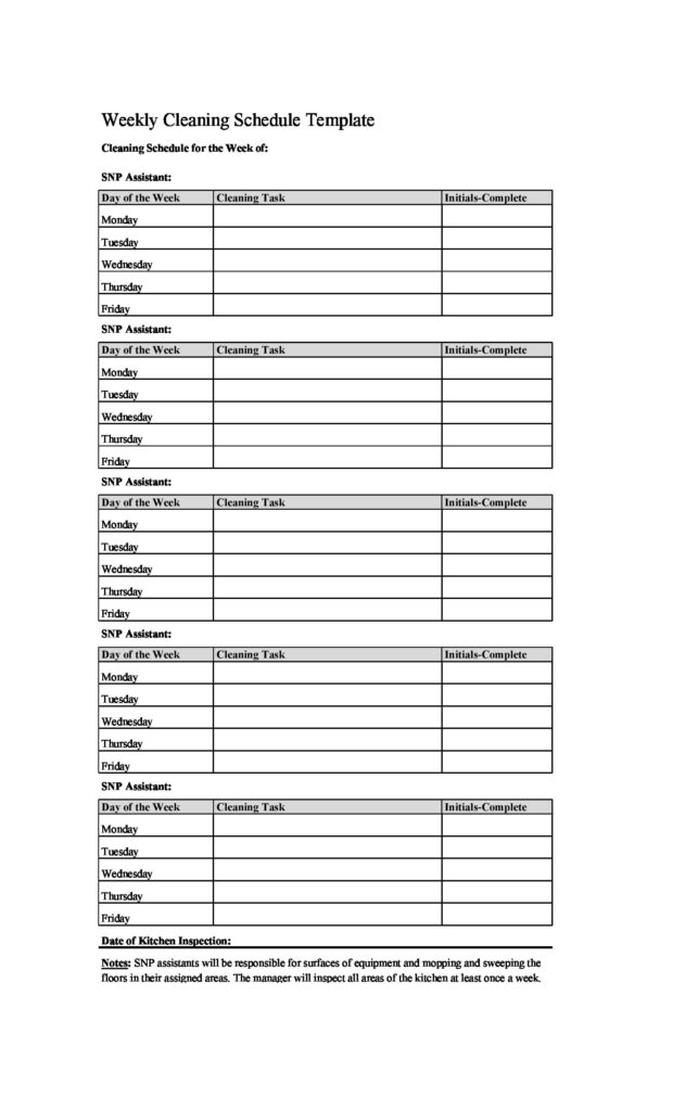 Cleaning Schedule Template Excel